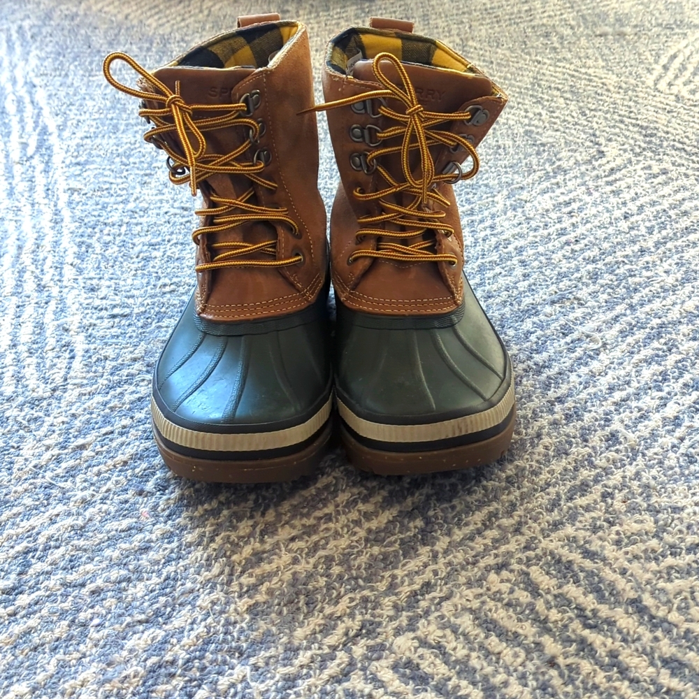 J. Crew Brown Leather and Dark Green Duck Boots